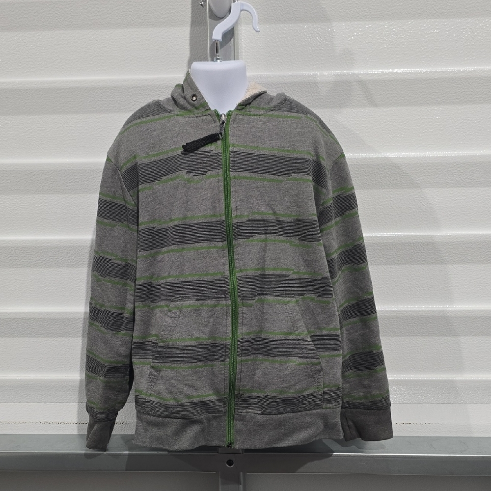 Shaun White Gray & Green Striped Fleece Lined Hoodie‎ Size Medium